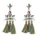 2 Pairs Womens Fan-shaped Long Tassel Earrings Alloy Diamond Bohemian Earrings(Color)