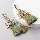 2 Pairs Womens Fan-shaped Long Tassel Earrings Alloy Diamond Bohemian Earrings(Color)