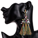 2 Pairs Womens Fan-shaped Long Tassel Earrings Alloy Diamond Bohemian Earrings(Color)