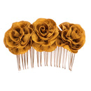 2 PCS Rose Comb Bridal Hair Accessories Solid Color Plate Hair Insert(Brown)