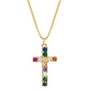 Cross Exquisite Pendant Female Brass Micro-inlaid Colorful Zircon Necklace