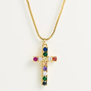 Cross Exquisite Pendant Female Brass Micro-inlaid Colorful Zircon Necklace