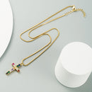 Cross Exquisite Pendant Female Brass Micro-inlaid Colorful Zircon Necklace