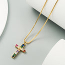 Cross Exquisite Pendant Female Brass Micro-inlaid Colorful Zircon Necklace