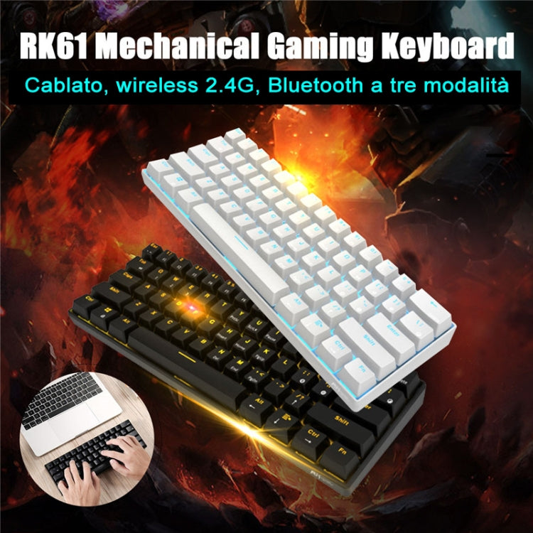 RK61 61 Keys Bluetooth / 2.4G Wireless / USB Wired Three Modes Tablet Mobile Gaming Mechanical Keyboard, Cable Length: 1.5m, Style:Green Shaft(White)