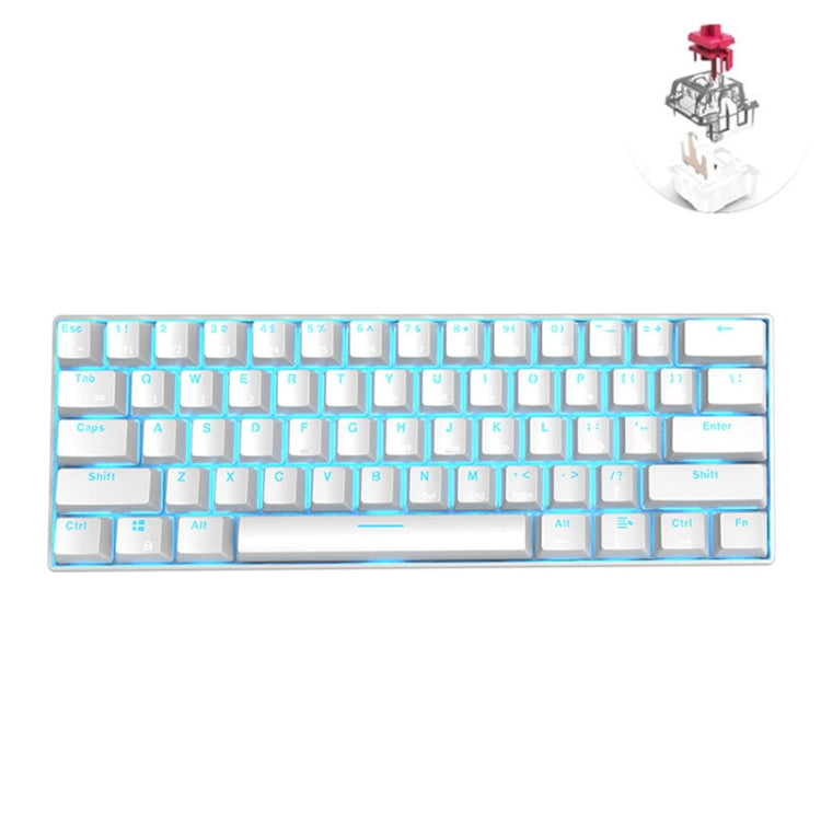 RK61 61 Keys Bluetooth / 2.4G Wireless / USB Wired Three Modes Tablet Mobile Gaming Mechanical Keyboard, Cable Length: 1.5m, Style:Red Shaft(White)