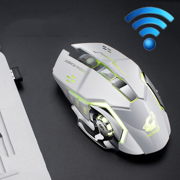FREEDOM-WOLF X8 2400 DPI 6 Keys 2.4G Wireless Charging Silent Luminous Gaming Mechanical Mouse(White )