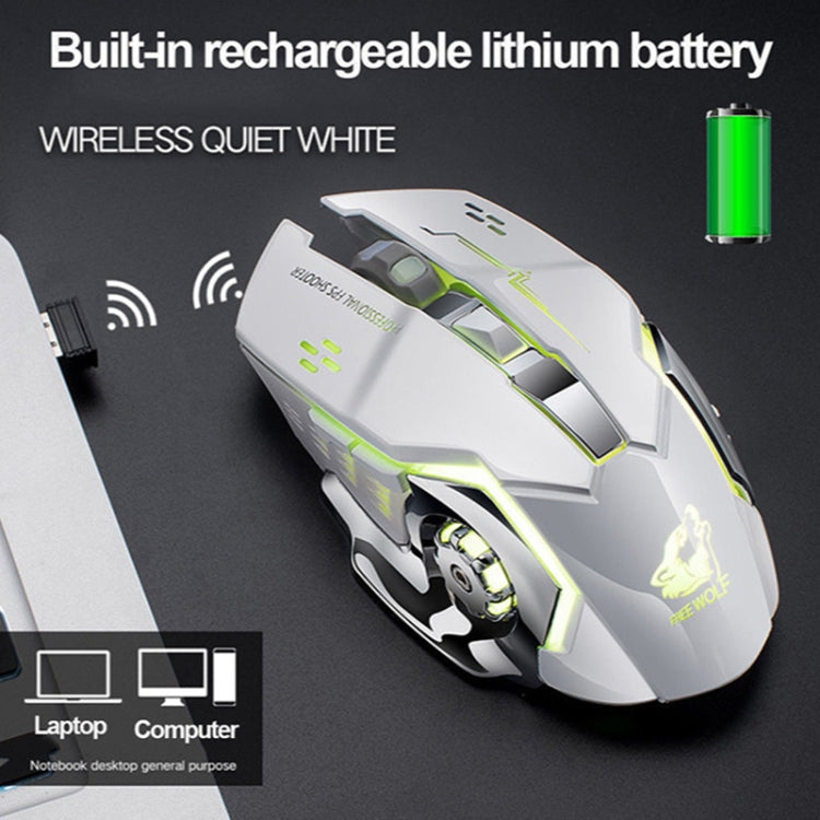 FREEDOM-WOLF X8 2400 DPI 6 Keys 2.4G Wireless Charging Silent Luminous Gaming Mechanical Mouse(Black )