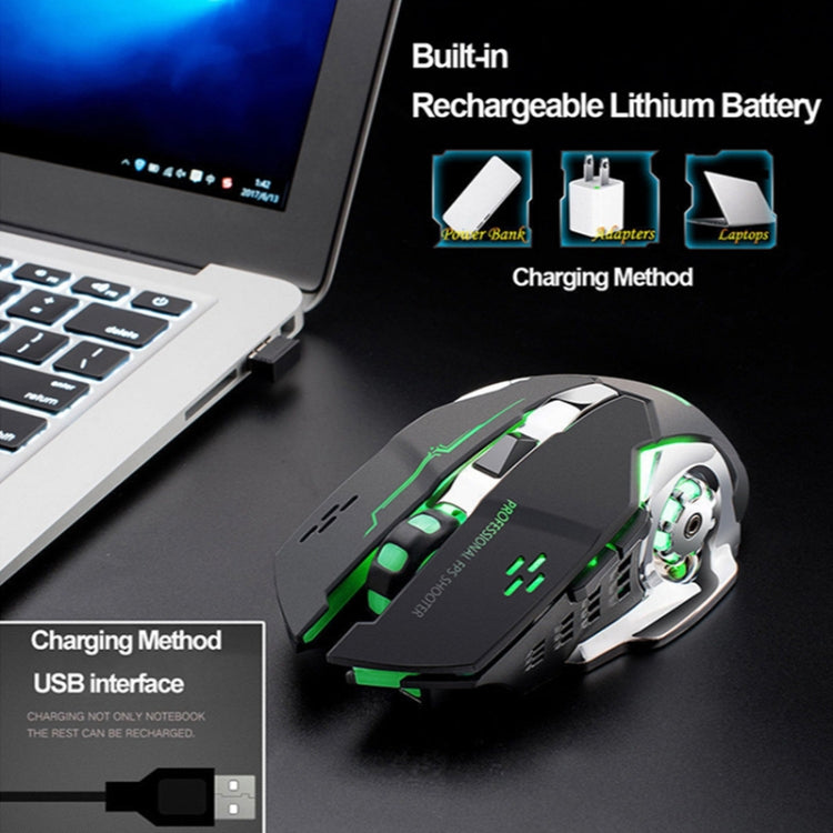 FREEDOM-WOLF X8 2400 DPI 6 Keys 2.4G Wireless Charging Silent Luminous Gaming Mechanical Mouse(Metal Grey)