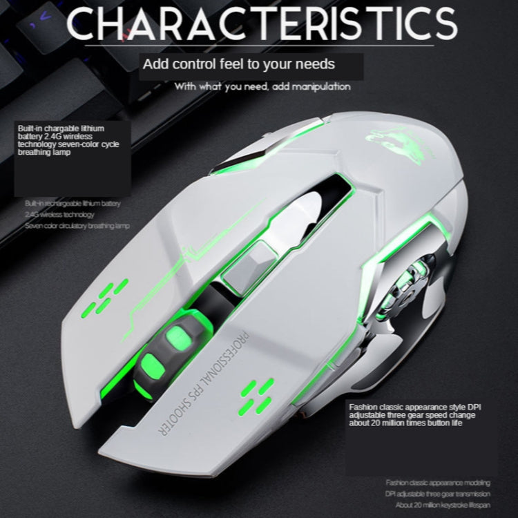 FREEDOM-WOLF X8 2400 DPI 6 Keys 2.4G Wireless Charging Silent Luminous Gaming Mechanical Mouse(Metal Grey)