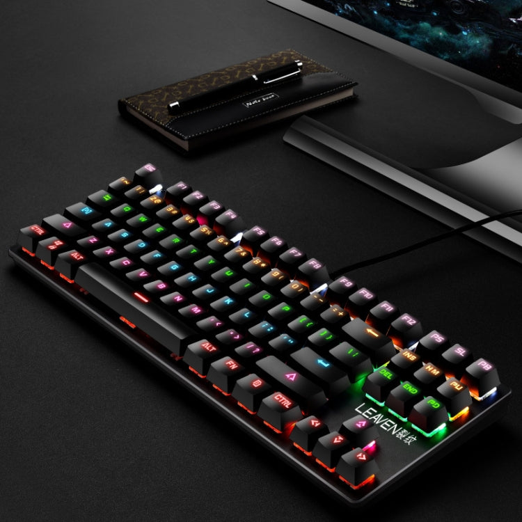 LEAVEN K550 87 Keys Green Shaft Gaming Athletic Office Notebook Punk Mechanical Keyboard, Cable Length: 1.8m(Black )