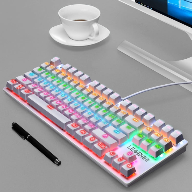 LEAVEN K550 87 Keys Green Shaft Gaming Athletic Office Notebook Punk Mechanical Keyboard, Cable Length: 1.8m(White)