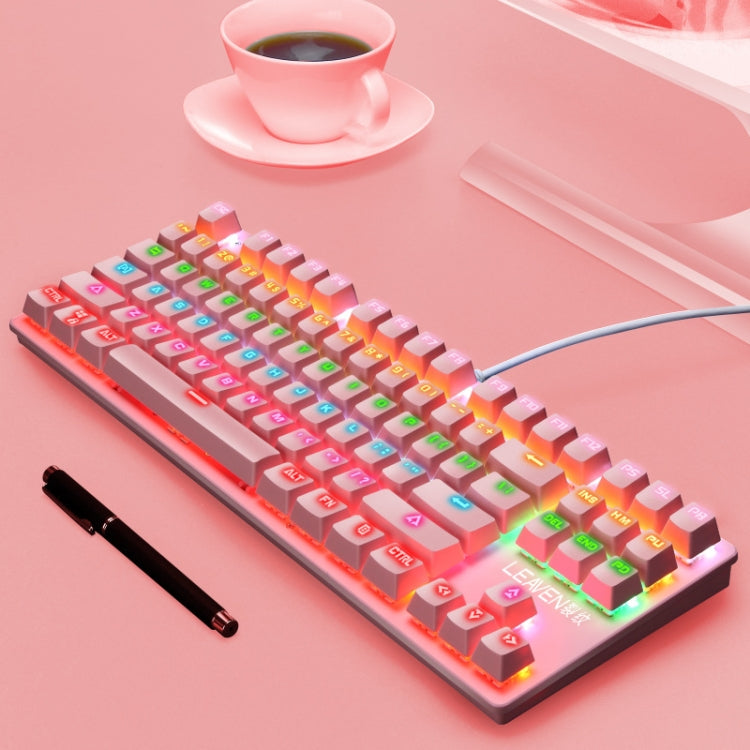 LEAVEN K550 87 Keys Green Shaft Gaming Athletic Office Notebook Punk Mechanical Keyboard, Cable Length: 1.8m(Pink )