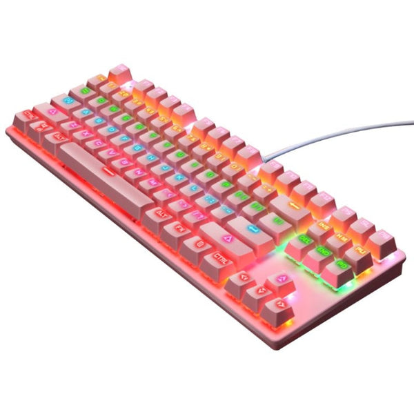 LEAVEN K550 87 Keys Green Shaft Gaming Athletic Office Notebook Punk Mechanical Keyboard, Cable Length: 1.8m(Pink )