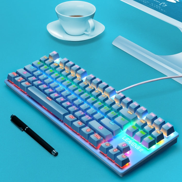 LEAVEN K550 87 Keys Green Shaft Gaming Athletic Office Notebook Punk Mechanical Keyboard, Cable Length: 1.8m(Blue )