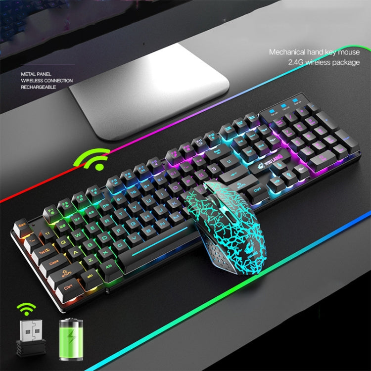 ZIYOULANG T3 Wireless Charging Gaming Lighted Keyboard and Mouse Set(Black Rainbow Light)