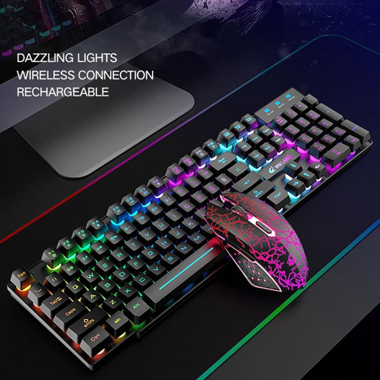 ZIYOULANG T3 Wireless Charging Gaming Lighted Keyboard and Mouse Set(White Rainbow Light)