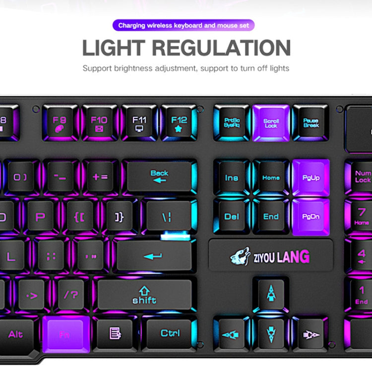 ZIYOULANG T3 Wireless Charging Gaming Lighted Keyboard and Mouse Set(White Rainbow Light)