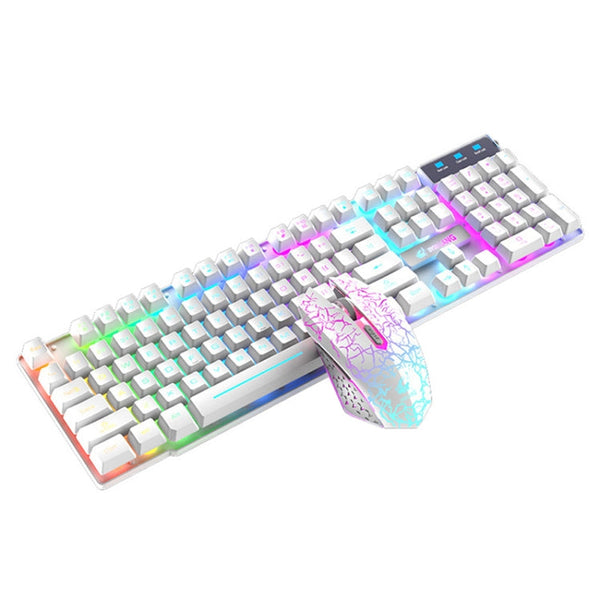 ZIYOULANG T3 Wireless Charging Gaming Lighted Keyboard and Mouse Set(White Rainbow Light)