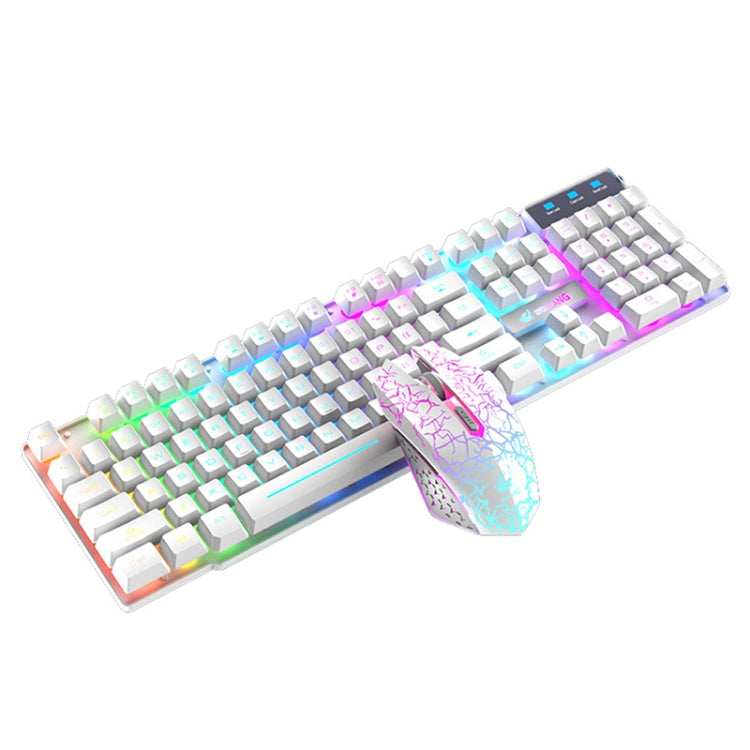 ZIYOULANG T3 Wireless Charging Gaming Lighted Keyboard and Mouse Set(White Rainbow Light)