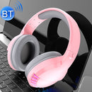 SH33 Bluetooth Wired Dual-mode RGB Headset Mobile Phone Heavy Bass Noise Reduction Gaming Headset( Pink)