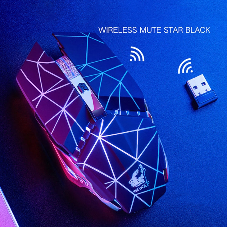 FREEDOM-WOLF X11 1600 DPI 6 Keys Wireless Rechargeable Luminous Mechanical Gaming Mouse(Star Black)