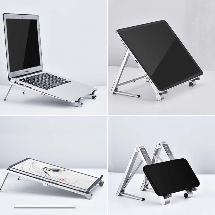 Metal Laptop Stand Computer Cooling Folding Mini Flat Raised Bracket(Silver)