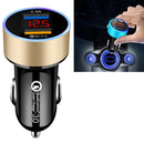 2 PCS Aluminum Ring Display Car Charger QC3.0+2.4A Aluminum Alloy Multi-function Halo Digital Display Car Charger(Gold)