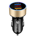 2 PCS Aluminum Ring Display Car Charger QC3.0+2.4A Aluminum Alloy Multi-function Halo Digital Display Car Charger(Gold)