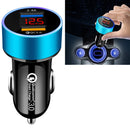 2 PCS Aluminum Ring Display Car Charger QC3.0+2.4A Aluminum Alloy Multi-function Halo Digital Display Car Charger(Sapphire Blue)