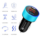 2 PCS Aluminum Ring Display Car Charger QC3.0+2.4A Aluminum Alloy Multi-function Halo Digital Display Car Charger(Sapphire Blue)
