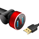 2 PCS Aluminum Ring Rotating Digital Display Car Charger Dual USB Multi-function Display Fast Charge 3.1A Car Charger(Sapphire Blue)