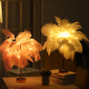 Ostrich Feather Table Lamp Wrought Iron Night Light LED Copper Wire Lamp(Orange)