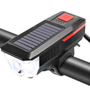 Bicycle Solar Headlight Horn Light Night Riding USB Charging Headlight Bicycle Glare Flashlight Equipment(Red)