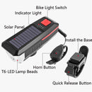 Bicycle Solar Headlight Horn Light Night Riding USB Charging Headlight Bicycle Glare Flashlight Equipment(Blue)