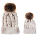 2 in 1 Autumn and Winter Parent-child Hat Set Warm Twist Texture Knit Hat with Wool Ball, Size:Parent-child(Khaki)