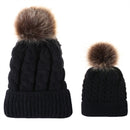 2 in 1 Autumn and Winter Parent-child Hat Set Warm Twist Texture Knit Hat with Wool Ball, Size:Parent-child(Black)