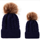 2 in 1 Autumn and Winter Parent-child Hat Set Warm Twist Texture Knit Hat with Wool Ball, Size:Parent-child(Navy Blue)