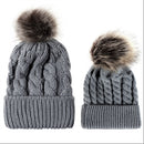 2 in 1 Autumn and Winter Parent-child Hat Set Warm Twist Texture Knit Hat with Wool Ball, Size:Parent-child(Gray)