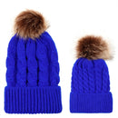 2 in 1 Autumn and Winter Parent-child Hat Set Warm Twist Texture Knit Hat with Wool Ball, Size:Parent-child(Royalblue)