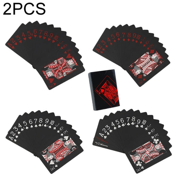 2 PCS Plastic PVC Poker Cards Waterproof Black Playing Cards Creative Gift Durable Poker(Red+Silver)