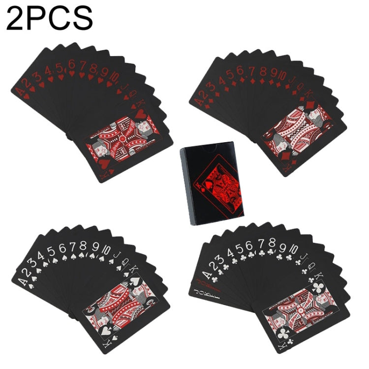 2 PCS Plastic PVC Poker Cards Waterproof Black Playing Cards Creative Gift Durable Poker(Red+Silver)