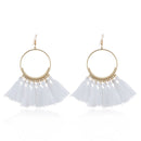 Tassel Earrings for Women Ethnic Big Drop Earrings Bohemia Fashion Jewelry Trendy Cotton Rope Fringe Long Dangle Earrings(White)