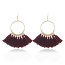 Tassel Earrings for Women Ethnic Big Drop Earrings Bohemia Fashion Jewelry Trendy Cotton Rope Fringe Long Dangle Earrings(Wine red)