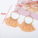 Tassel Earrings for Women Ethnic Big Drop Earrings Bohemia Fashion Jewelry Trendy Cotton Rope Fringe Long Dangle Earrings(Wine red)