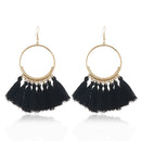 Tassel Earrings for Women Ethnic Big Drop Earrings Bohemia Fashion Jewelry Trendy Cotton Rope Fringe Long Dangle Earrings(Black)