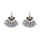 Women Earrings Accessories Fan Shaped Handmade Tassels Fringed Earrings Ethnic Jewelry(Gray)