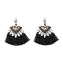 Women Earrings Accessories Fan Shaped Handmade Tassels Fringed Earrings Ethnic Jewelry(Gray)