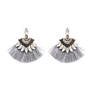 Women Earrings Accessories Fan Shaped Handmade Tassels Fringed Earrings Ethnic Jewelry(Gray)