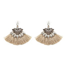 Women Earrings Accessories Fan Shaped Handmade Tassels Fringed Earrings Ethnic Jewelry(Gray)